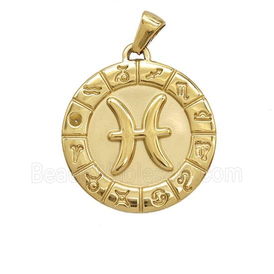 Stainless Steel Symbols Pendant Zodiac Pisces Gold Plated