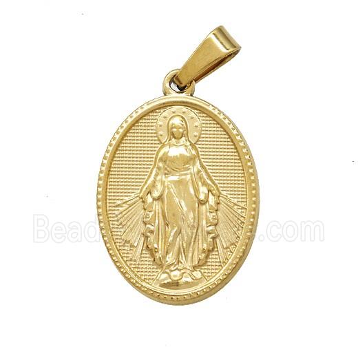 Stainless Steel Virgin Mary Medal Pendant Gold Plated