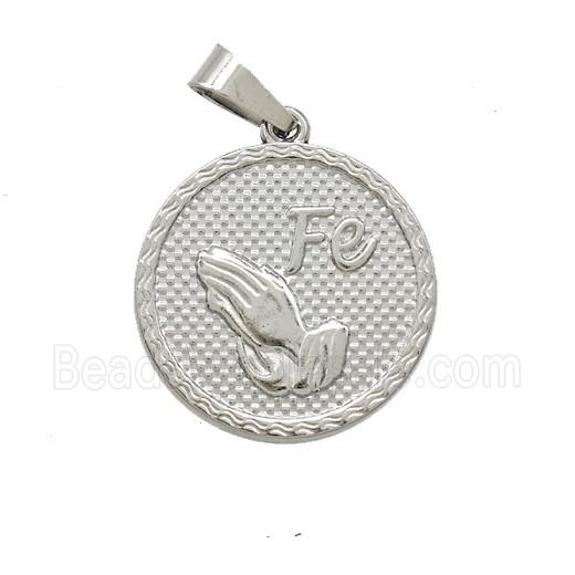 Raw Stainless Steel Praying Hand Pendant Fe