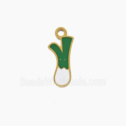 Stainless Steel Shallot Pendant Green Enamel Gold Plated