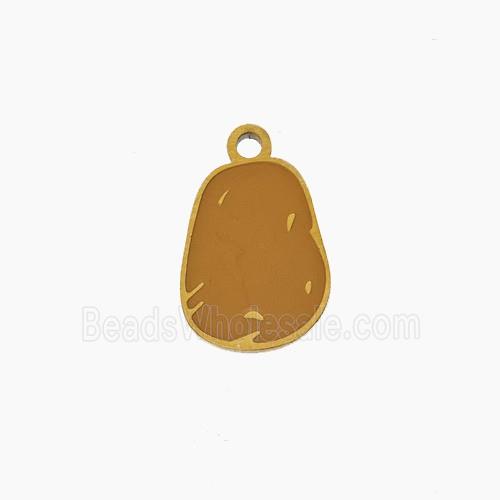 Stainless Steel Potato Pendant Brown Enamel Gold Plated