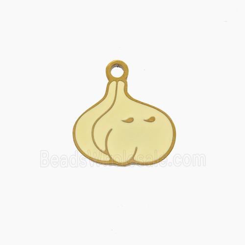 Stainless Steel Garlic Pendant Lt.yellow Enamel Gold Plated