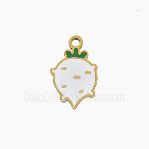 Stainless Steel Radish Pendant White Enamel Gold Plated