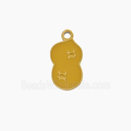 Stainless Steel Peanut Pendant Brown Enamel Gold Plated