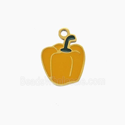 Stainless Steel Bell Pepper Pendant Brown Enamel Gold Plated