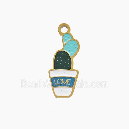 Stainless Steel Cactus Pendant Enamel Gold Plated