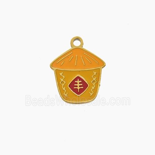Stainless Steel Granary Pendant Brown Enamel Gold Plated