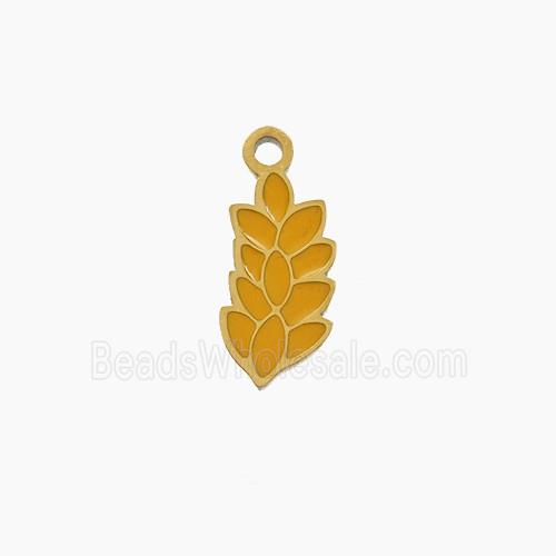 Stainless Steel Grain Pendant Brown Enamel Gold Plated