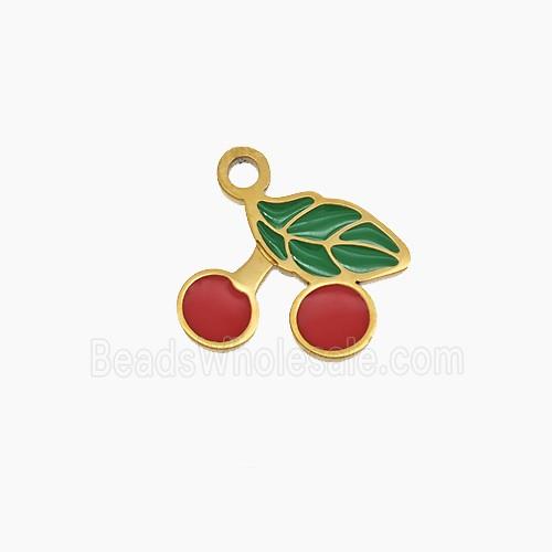 Stainless Steel Cherry Pendant Enamel Gold Plated