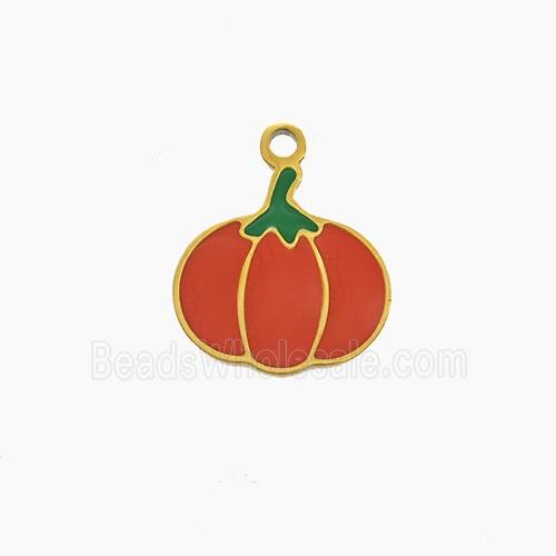 Stainless Steel Pumpkin Pendant Red Enamel Gold Plated