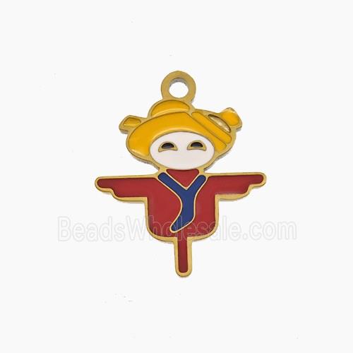Stainless Steel Scarecrow Red Yellow Enamel Gold Plated
