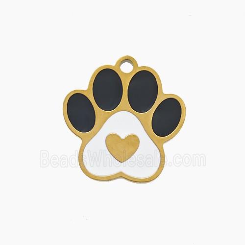 Stainless Steel Paws Pendant Black White Enamel Gold Plated
