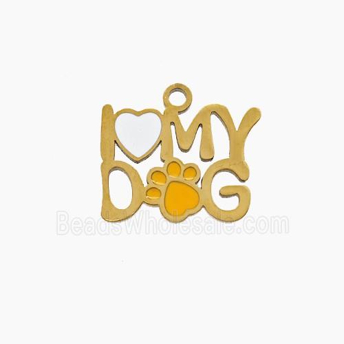 Stainless Steel Pendant I Love My Dog Paws Enamel Gold Plated