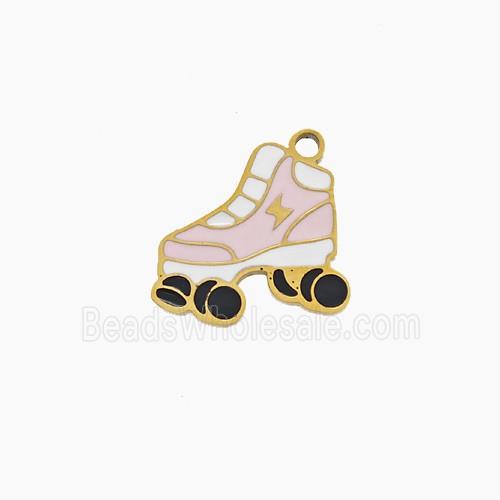 Stainless Steel Roller Skates Pendant Enamel Shoe Gold Plated