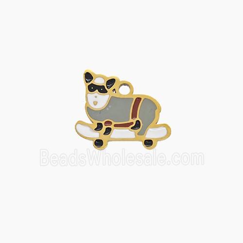 Stainless Steel Dog Pendant Enamel Skateboard Gold Plated