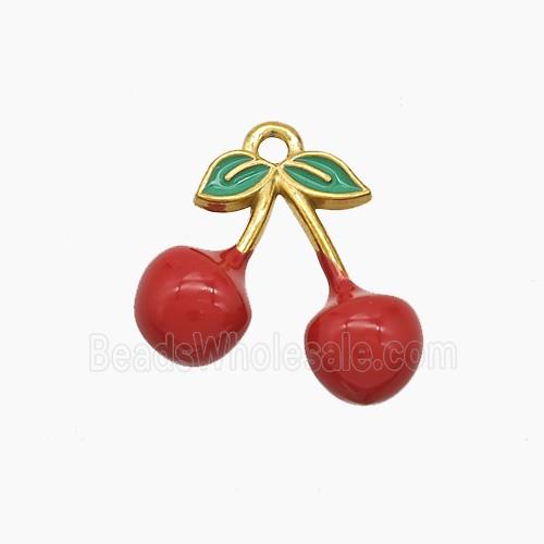 Stainless Steel Cherry Pendant Red Enamel Gold Plated