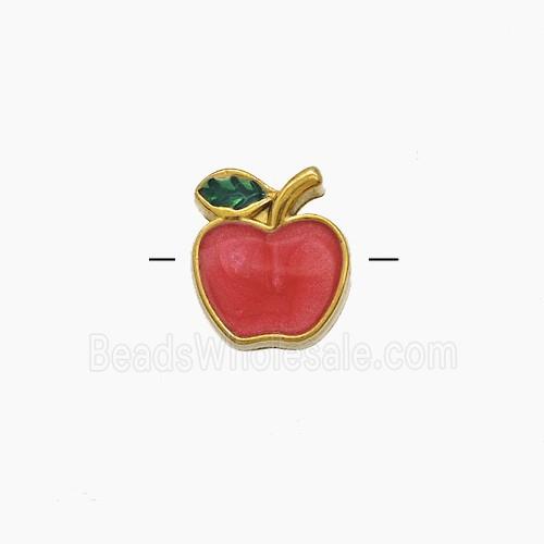 Stainless Steel Apple Beads Red Enamel Gold Plated