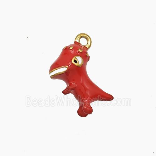 Stainless Steel Dinosaur Pendant Red Enamel Gold Plated