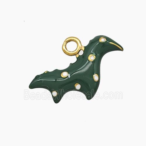 Stainless Steel Dinosaur Pendant Green Enamel Gold Plated