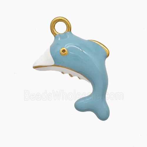 Stainless Steel Dolphin Pendant Blue Enamel Gold Plated