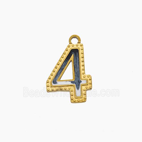Stainless Steel Number-4 Pendant Enamel Gold Plated