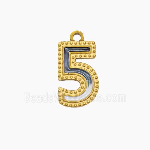 Stainless Steel Number-5 Pendant Enamel Gold Plated