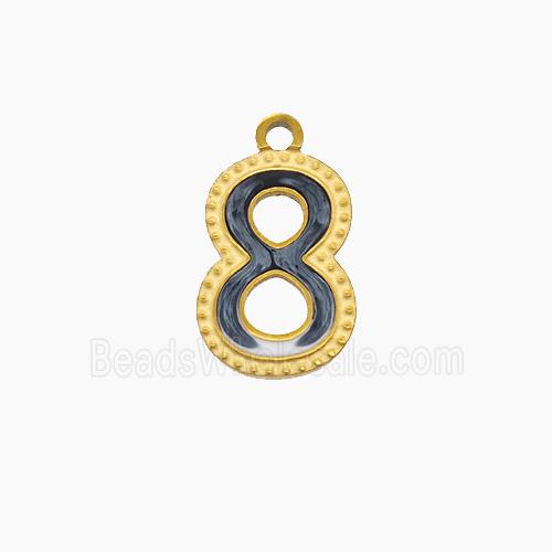 Stainless Steel Number-8 Pendant Enamel Gold Plated