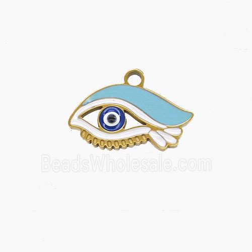Stainless Steel Eye Pendant Blue Enamel Gold Plated