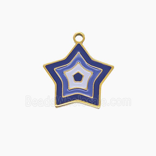Stainless Steel Star Pendant Blue Purple Enamel Gold Plated