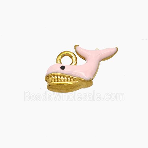 Stainless Steel Shark Pendant Pink Enamel Gold Plated