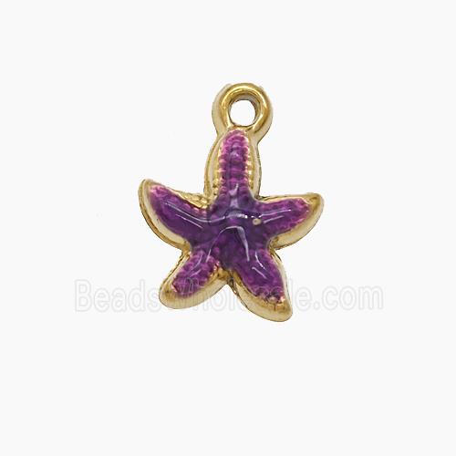 Stainless Steel Starfish Pendant Purple Painted Gold Plated