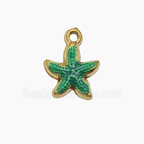 Stainless Steel Starfish Pendant Green Painted Gold Plated