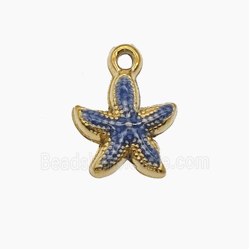 Stainless Steel Starfish Pendant Blue Painted Gold Plated