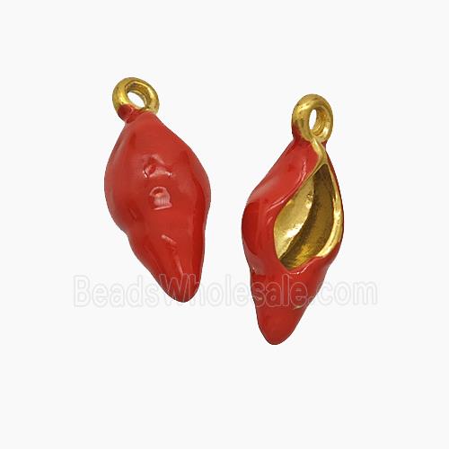 Stainless Steel Conch Shell Pendant Red Enamel Gold Plated