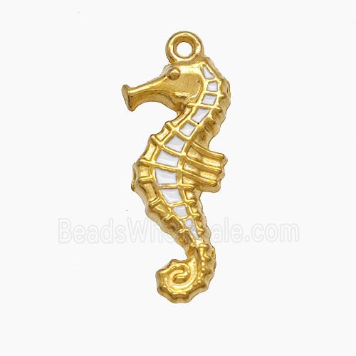 Stainless Steel Seahorse Pendant White Enamel Gold Plated