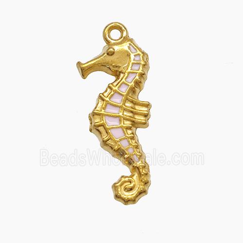 Stainless Steel Seahorse Pendant Lt.pink Enamel Gold Plated