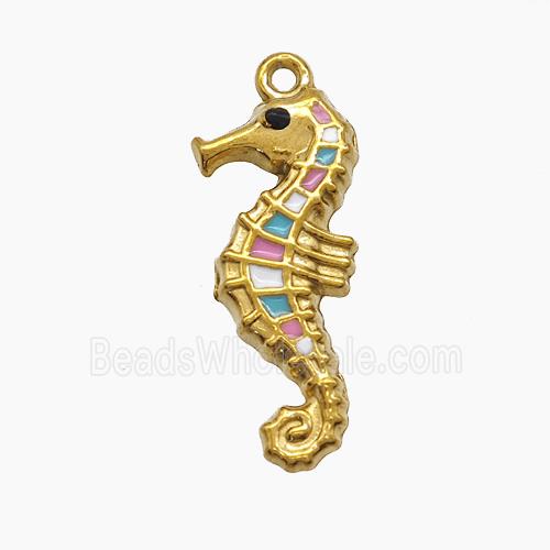 Stainless Steel Seahorse Pendant Multicolor Enamel Gold Plated