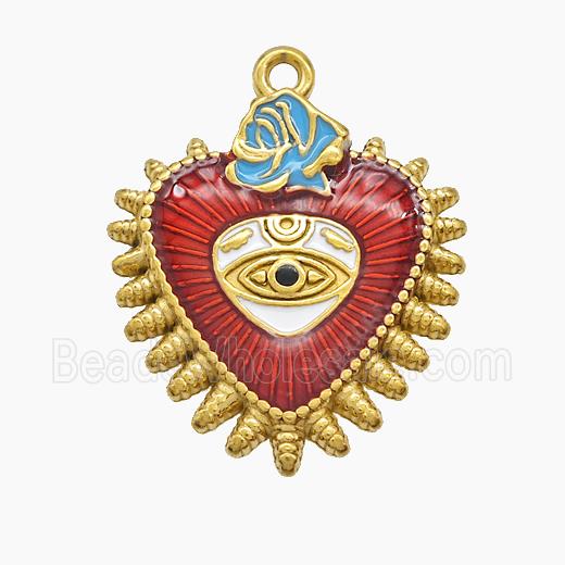 Stainless Steel Heart Pendant Red Painted Gold Plated