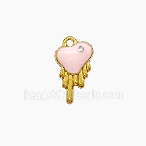 Stainless Steel Heart Pendant Pink Enamel Gold Plated