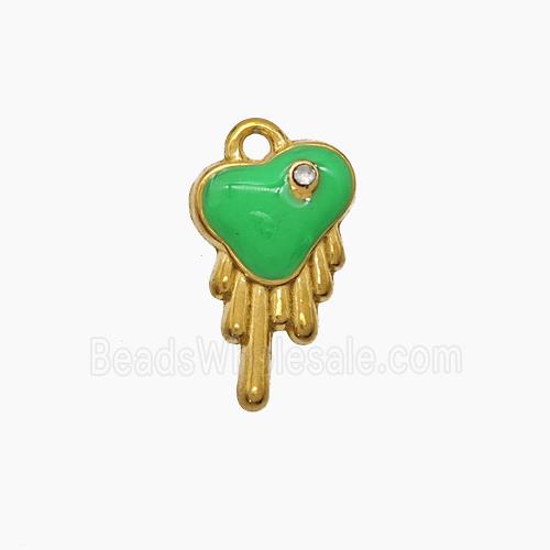 Stainless Steel Heart Pendant Green Enamel Gold Plated