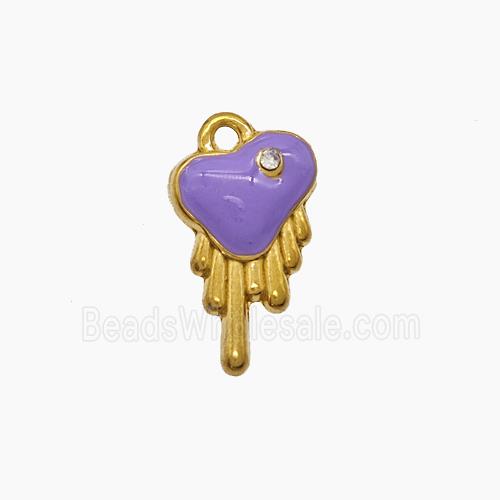 Stainless Steel Heart Pendant Lavender Enamel Gold Plated