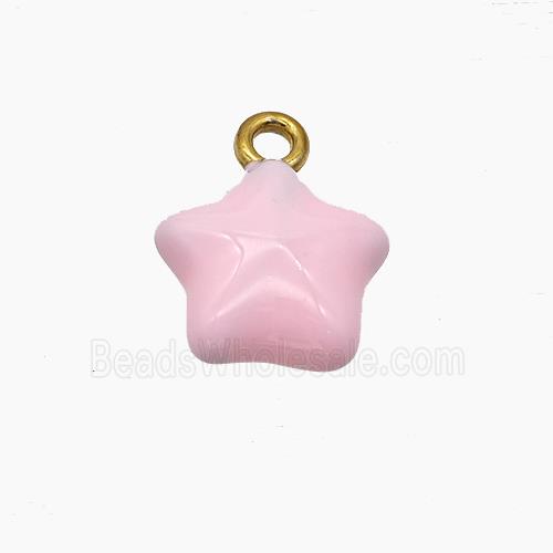 Stainless Steel Star Pendant Pink Enamel Gold Plated