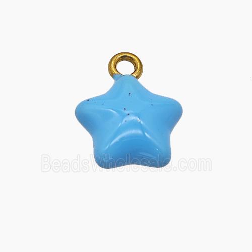 Stainless Steel Star Pendant Blue Enamel Gold Plated