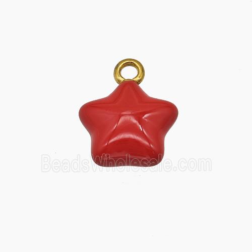Stainless Steel Star Pendant Red Enamel Gold Plated