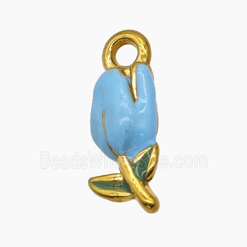 Stainless Steel Tulip Pendant Blue Enamel Flower Gold Plated