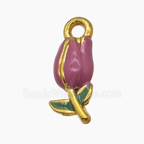 Stainless Steel Tulip Pendant Purple Enamel Flower Gold Plated