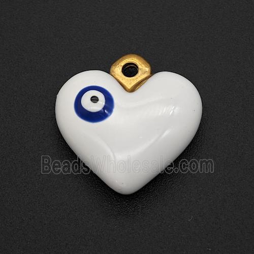 Stainless Steel Heart Pendant White Enamel Eye Gold Plated