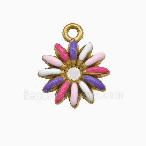 Stainless Steel Flower Pendant Multicolor Enamel Gold Plated