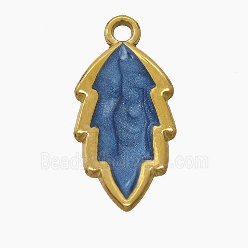 Stainless Steel Leaf Pendant Blue Painted Gold Plated