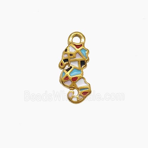 Stainless Steel Seahorse Pendant Multicolor Enamel Gold Plated